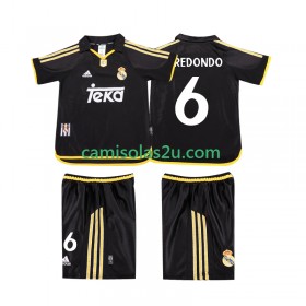 Camisolas de futebol Real Madrid REDONDO 6 1999 2001 Retro Criança Equipamento Alternativa Manga Curta
